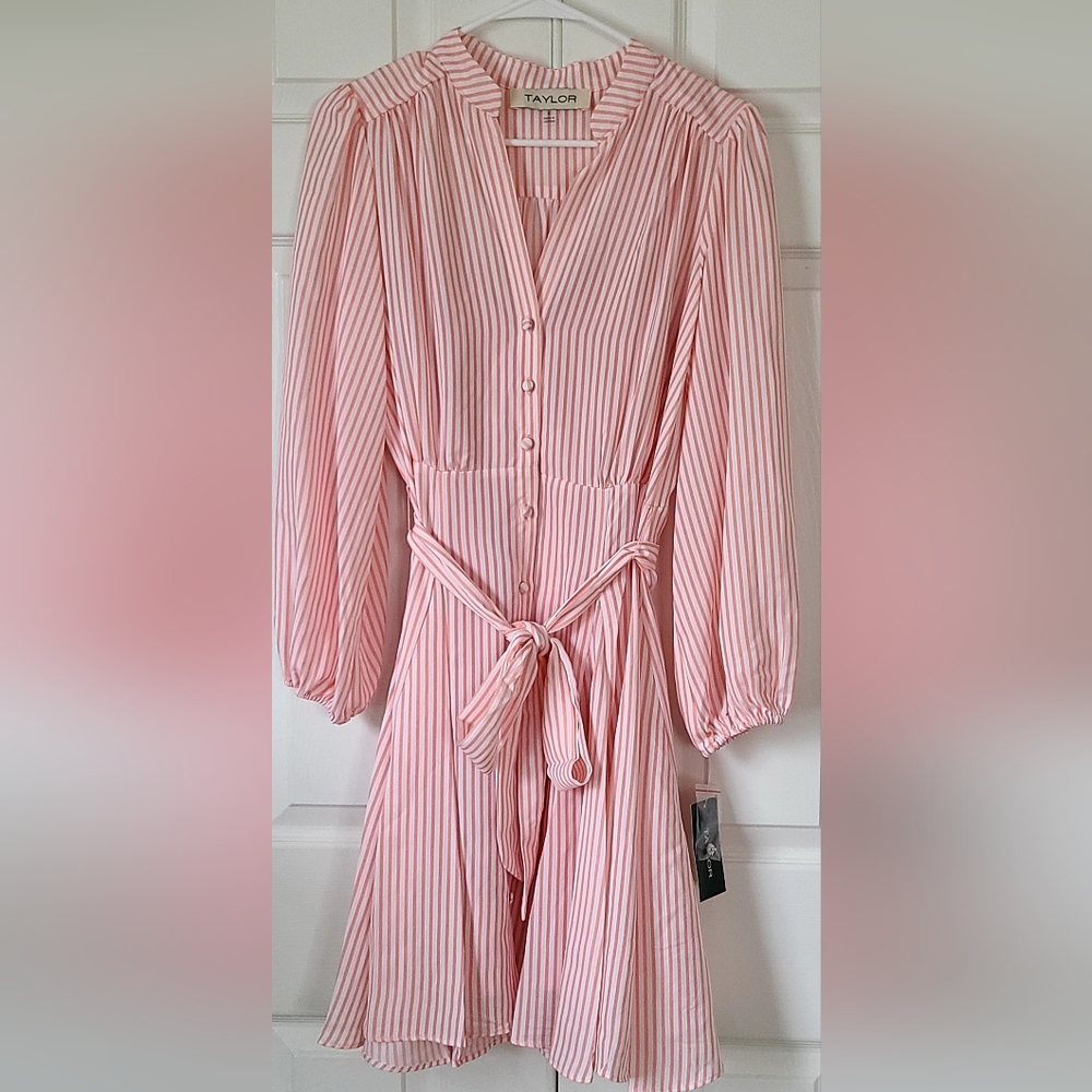 Taylor Pinky Peach Bishop Sleeve Wrap Dress